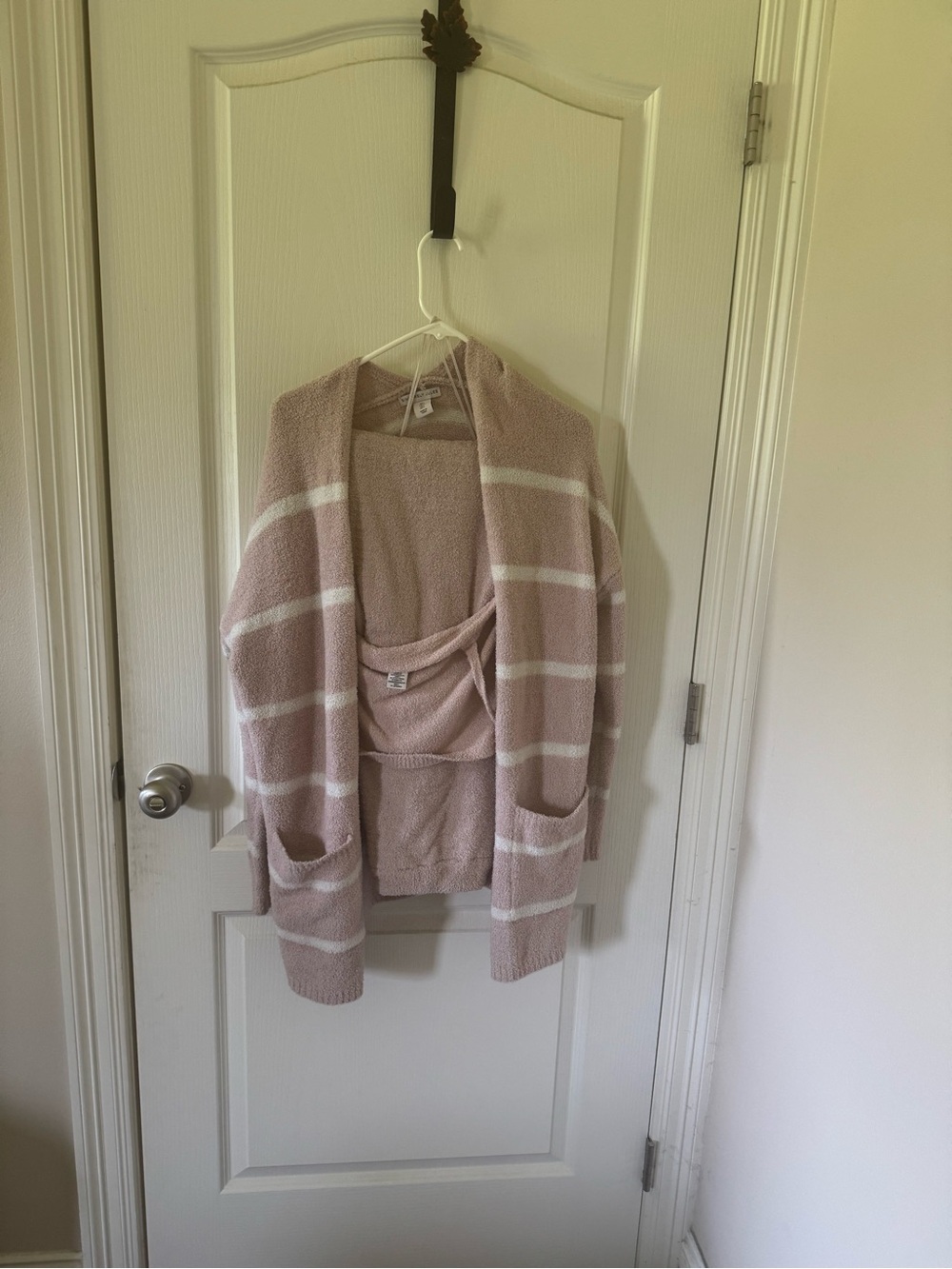 Sincerly Jules Blush Pink & White Striped Open-Front Cardigan